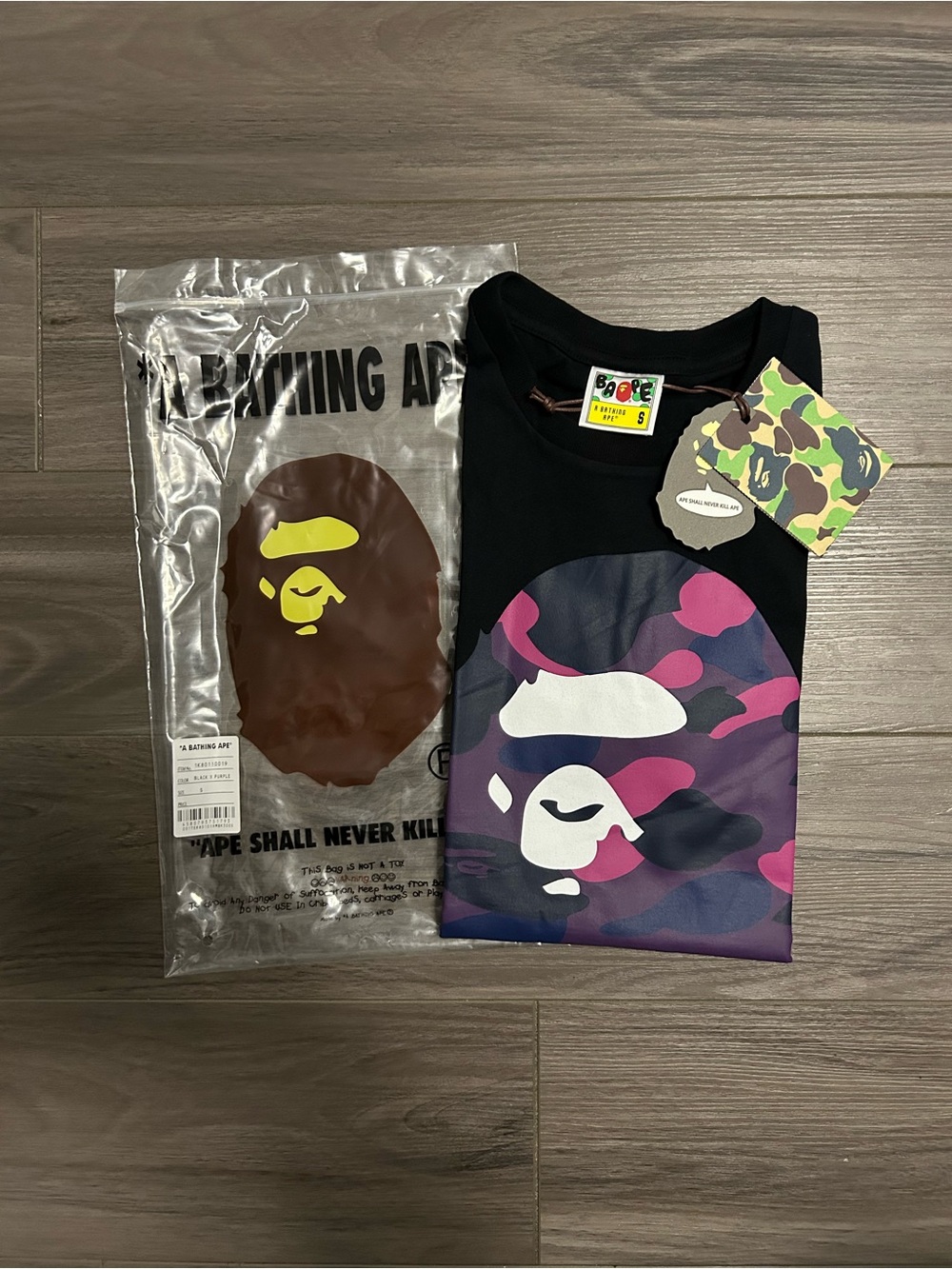 BAPE ABC Camo Big Ape Head Black T-Shirt – Purple/Pink - Picture 6 of 7